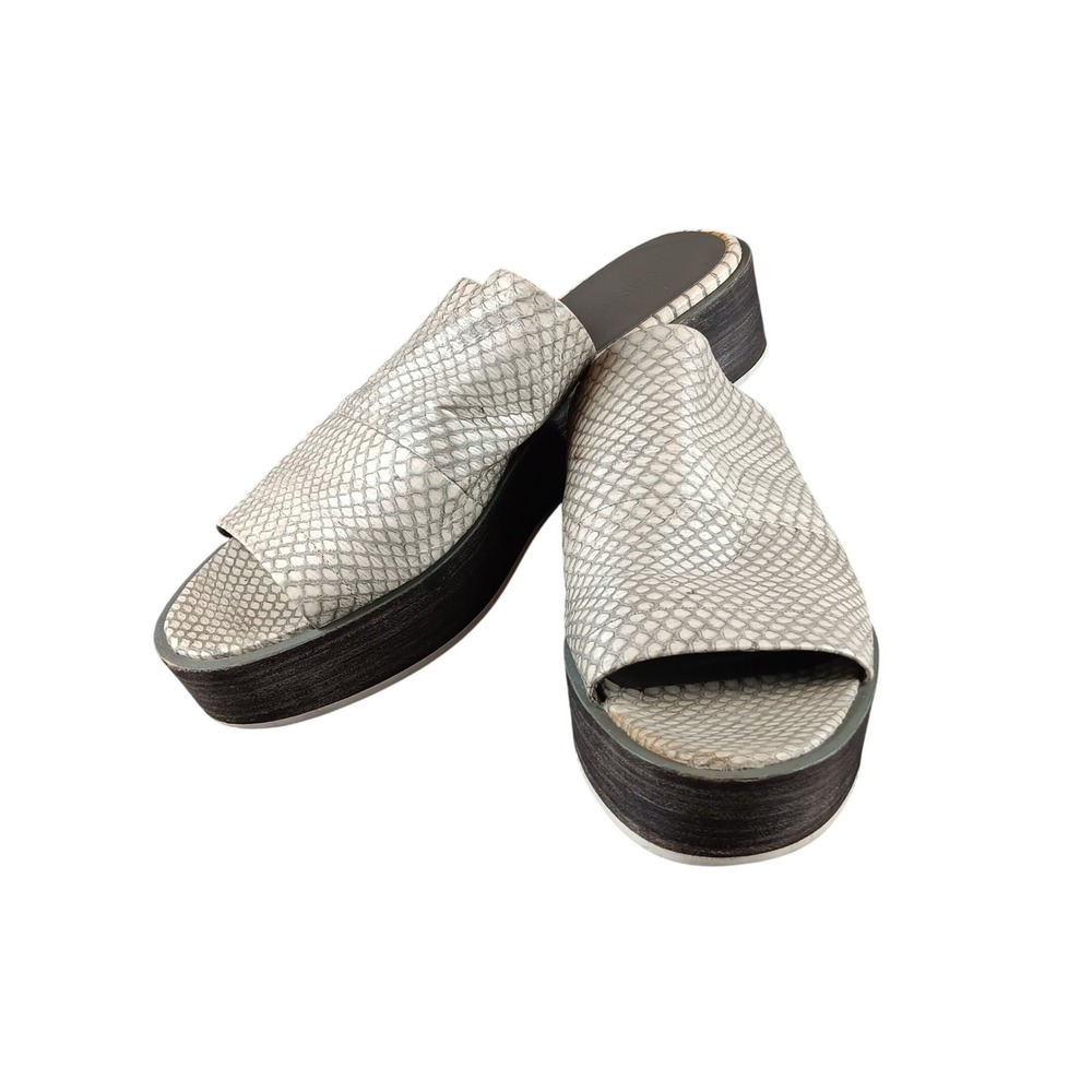 Vince Platform Slide Sandals Snakeskin Embossed Leather Wedge Mules Women 8.5